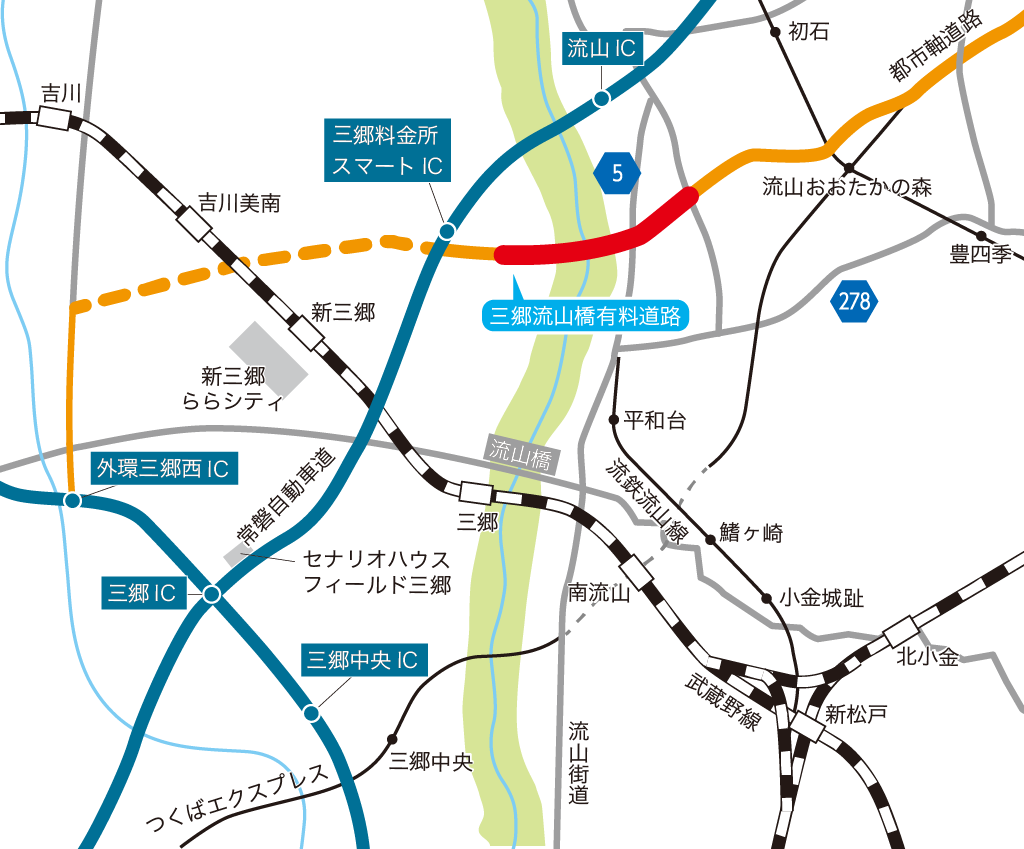 三郷流山橋有料道路の位置